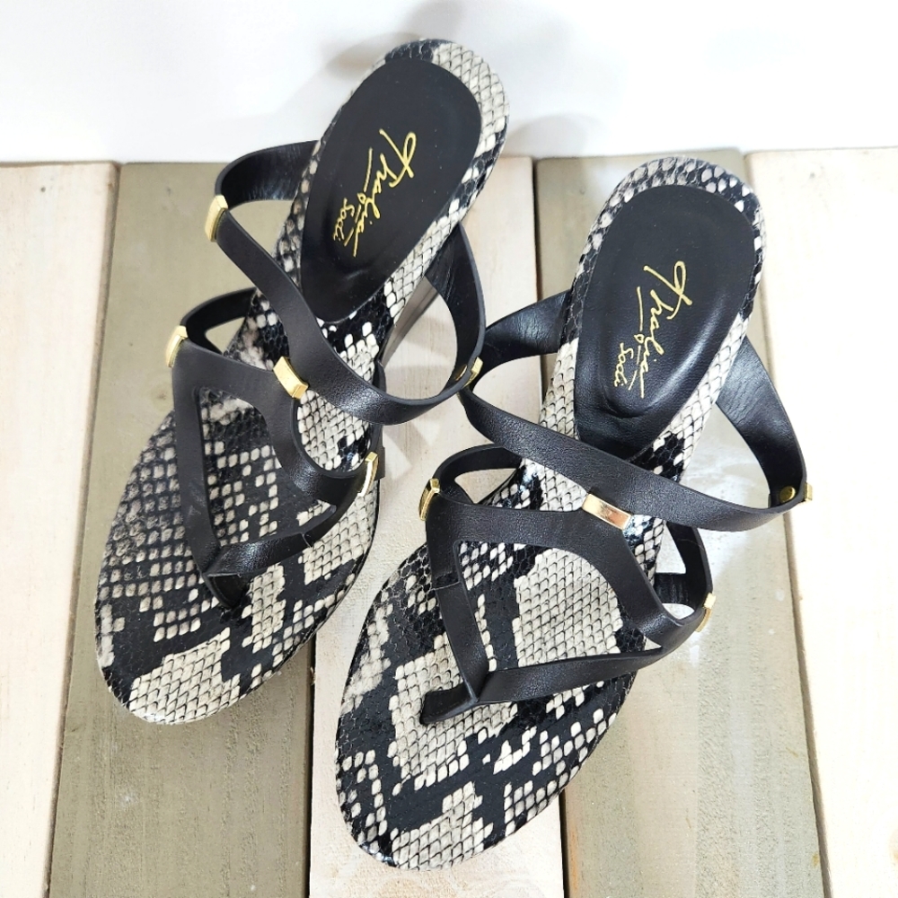 Thalia Sodi | Faux Snakeskin Strappy Sandals Black Size 6